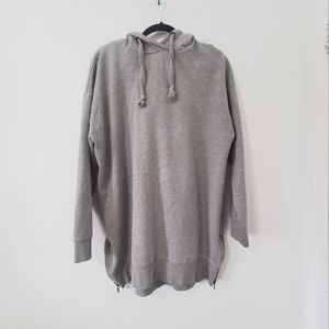 GREY Long Hoodie with Zipper Details